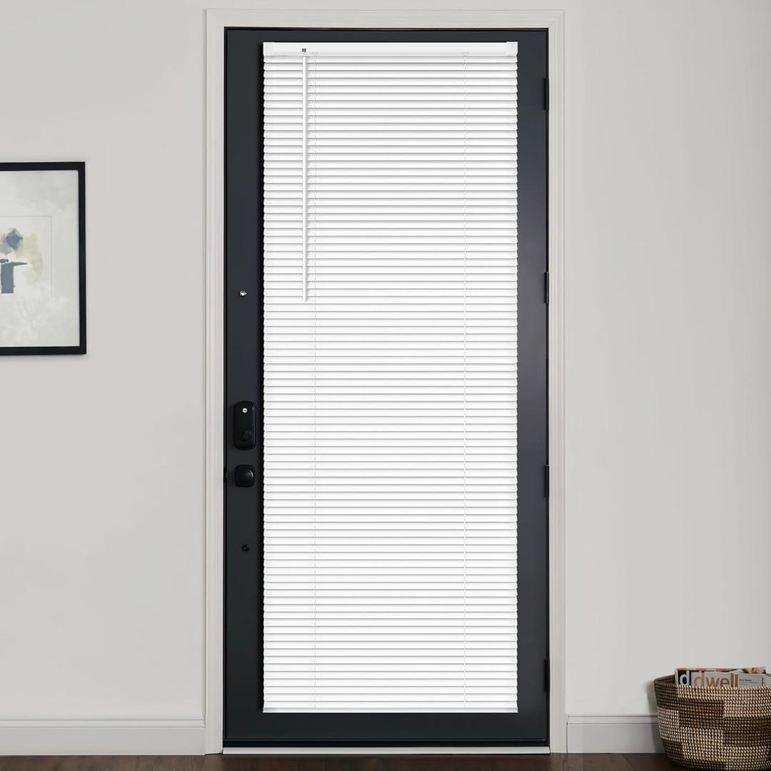 Vinyl Mini Blinds - Cordless French Door Blinds for Privacy, Light Filtering Horizontal Shades for Front Door & Patio Sidelight - 28" W x 72" H, White