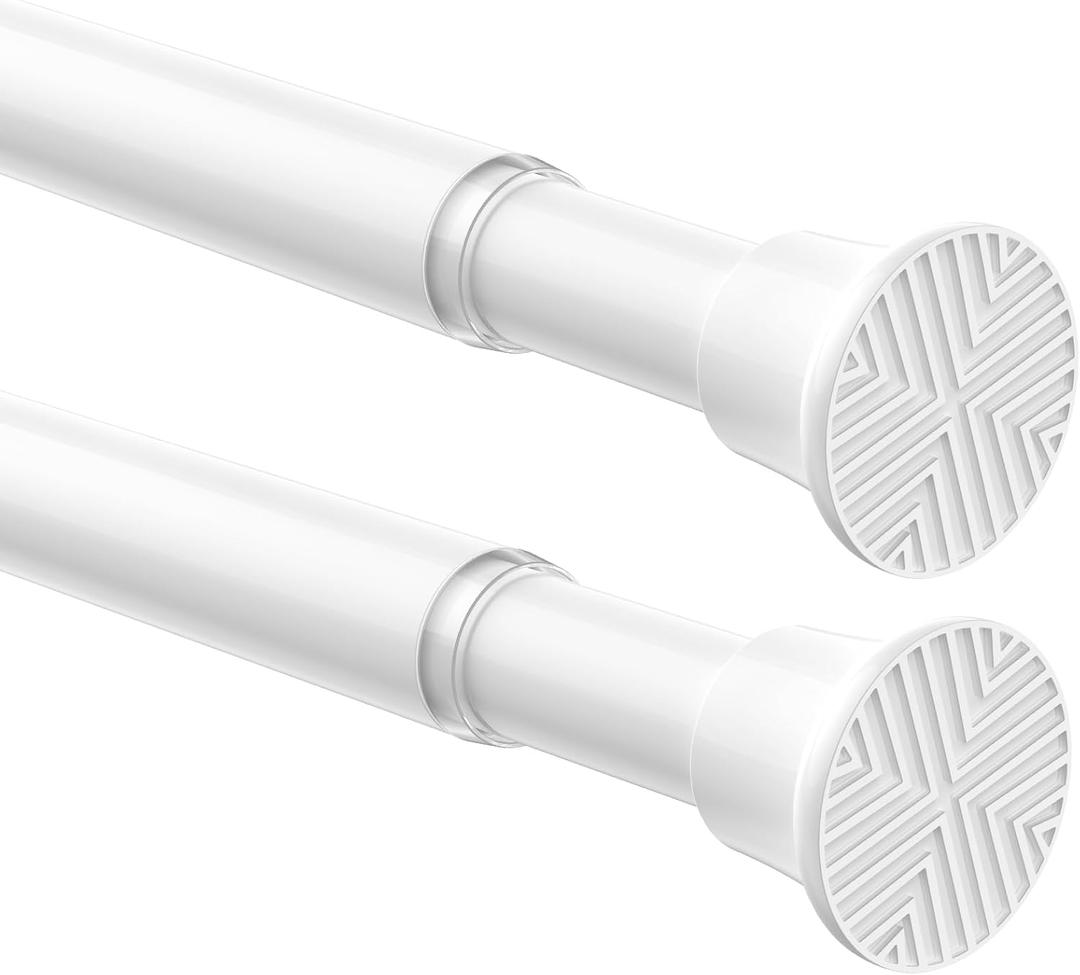 2 Pack Spring Tension Curtain Rod 32-76 inch, Adjustable Expandable Tension Curtain Rod No Drilling, Tension rods for Window Doorway Kitchen Curtain, White