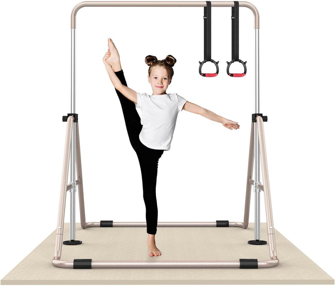 Foldable Gymnastics Bar, 5-Height Adjustable Gymnastic Bars for Kids at Home,Robust & Stable for Indoor/Outdoor Using,Weight Limit 140LBS