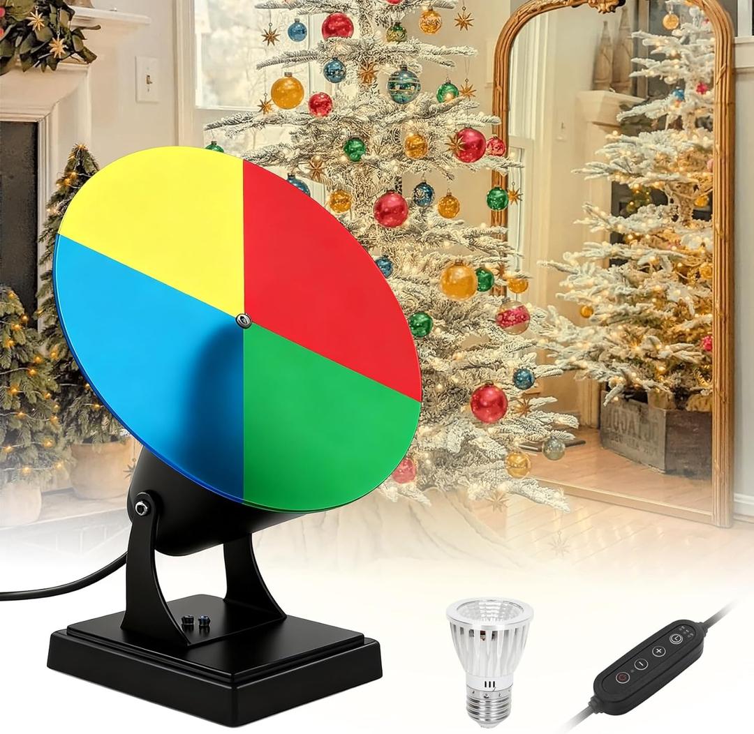 Color Wheel for Christmas Tree with Adjustable Brightness & E27 LED Spotlight, Smooth Rotation,Perfect for Silver and Aluminum Christmas Trees,with Timer Function and ETL & UL Certified