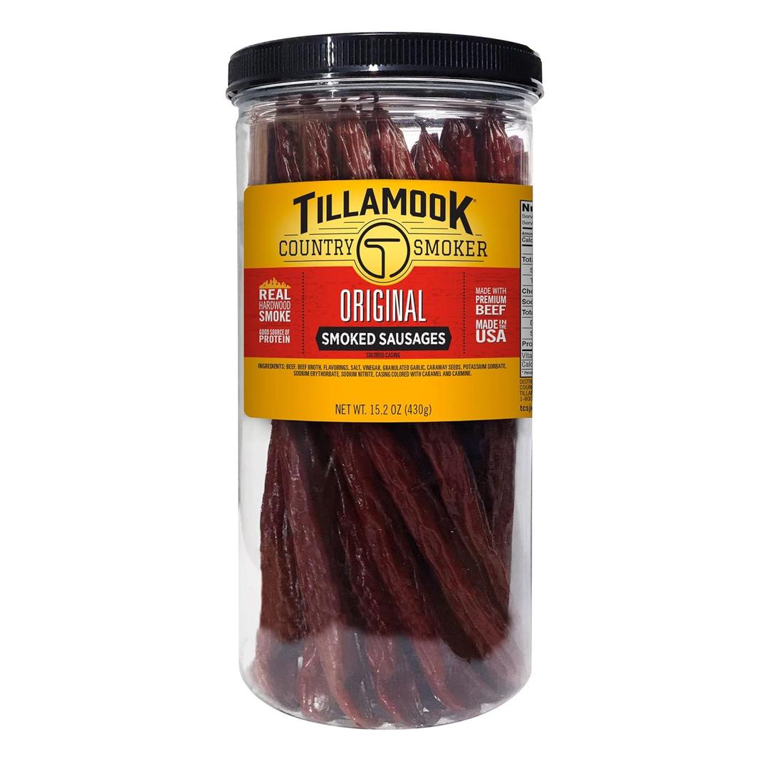 Tillamook Country Smoker Real Hardwood Smoked Sausages, Original Beef, 15.2 Ounce Tall Jar, 20 Count (EXP 06/27/26)