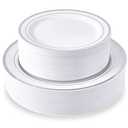 JollyPack 100 Piece Disposable Silver Plastic Party Plates, Including 50 10 Inch Dinner Plates and 50 7 Inch for Dessert, Great for Parties, Weddings, Home Use, and Christmas