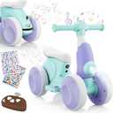 Electric Baby Balance Bike with Bubble Machine for 1 Year Old Boys Girls 4 in 1 Toddler Balance Bike 12-48 Month Kids Bubble Bike Ride Toys First Birthday Gift with Powered Motor,Music,LED Lights (Purple&Blue)