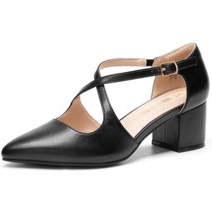 DREAM PAIRS Women's Chunky Heels Dress Pumps Closed Pointed Toe Comfort Cross Strap Block Heel Shoes for Party Dance Wedding, (7)