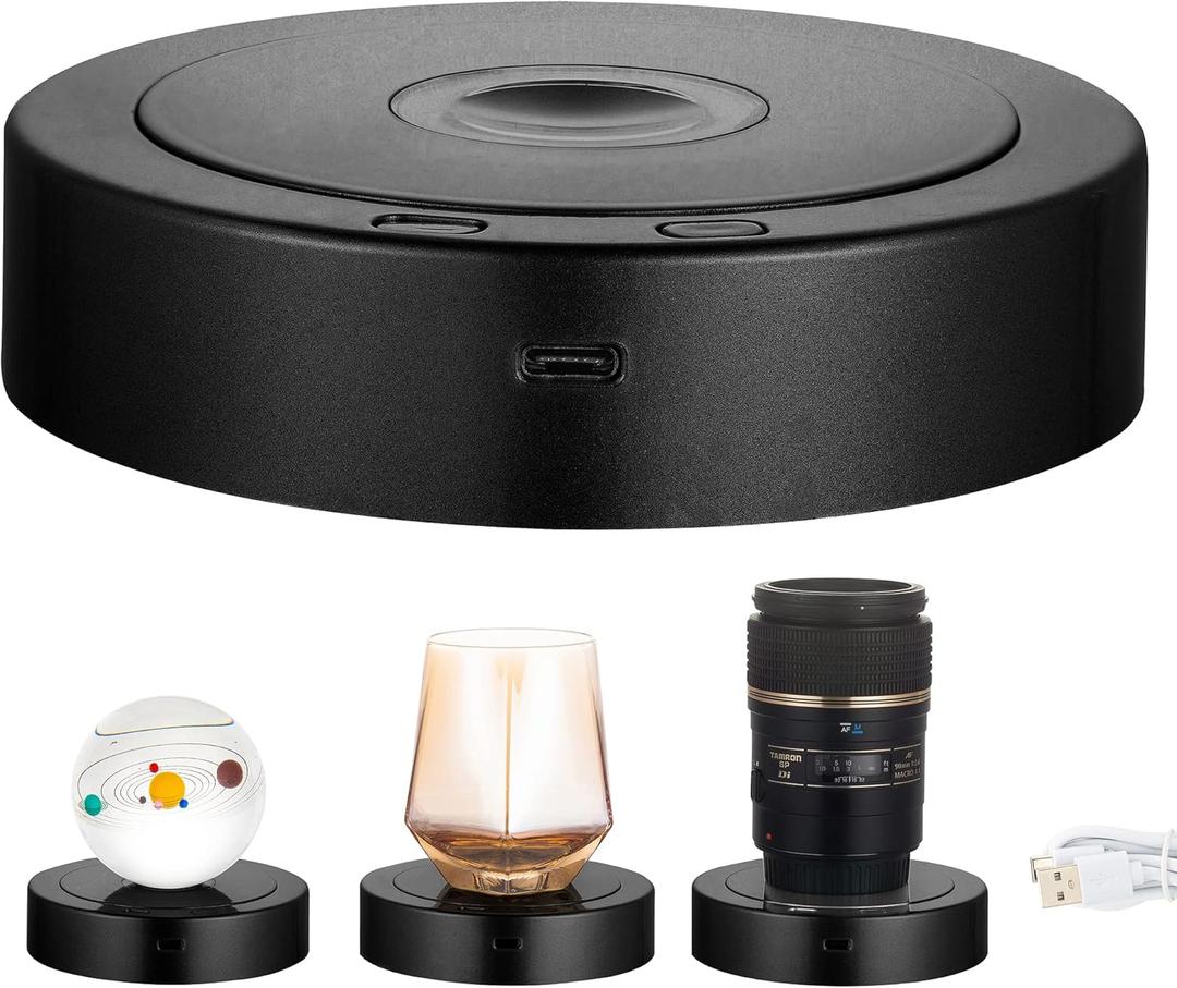 Rotating Display Stand,Spinning Display Stand with Colored Lights,Lighted LED Base for Glass Art with 4 Revolving & 8 Light Modes,Electric & Battery-Operated Platform,5.1x1.2" (Display Stand-A)