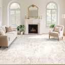 Vintage Living Room Area Rug - 8x10 Large Machine Washable Boho Moroccan Rug Distressed Farmhouse Rugs for Bedroom - Soft Non-Slip Indoor Carpet for Dining Room Office Nursery (Retro Beige, 8'x10')