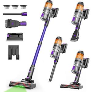 Cordless Vacuum Cleaner,500W 40KPa 120Mins Runtime with 2 Batteries,Anti-Tangle Stick Vacuum with Green Light,Rechargeable Wireless Vacuum for Pet Hair/Carpet/Hardwood Floor,Purple