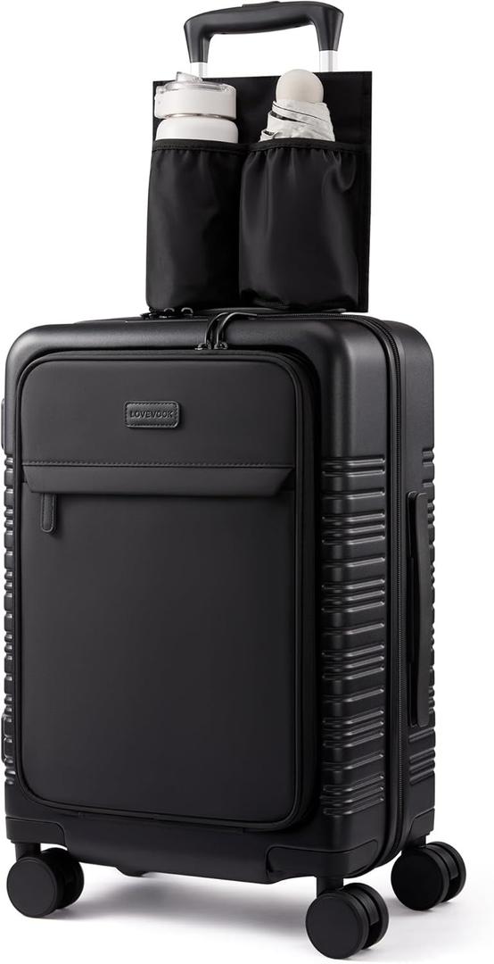 LOVEVOOK Carry On Luggage 22x14x9 Airline Approved with Detachable Pouch, 21 Inch Hardside Suitcases with Spinner Wheels, Lightweight Carry-on Luggage with TSA Lock for Women Men, 2 PCS, Black