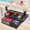 Under Desk Drawer Organizer No Drill Metal Under Desk Storage Drawer Container 2 Slide Out Cabinet Drawer Suitable for Home And Office (Medium)