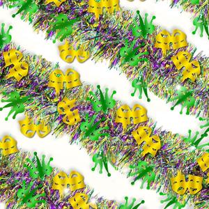 50FT Mardi Gras Tinsel Garland, Purple Green Gold Glitter Tinsel Garland Metallic Twist Foil Hanging Decor for Carnival Party Indoor Outdoor Mardi Gras Decorations (Style 3)