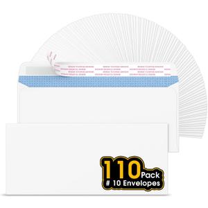 5x7 Envelopes for Invitations, A7 Printable Self Seal Envelopes for 5x7 Cards, Photos, Wedding, Birthday, Postcards, Graduation, Parties, 5.25 x 7.25 Inches (110 Pack), White