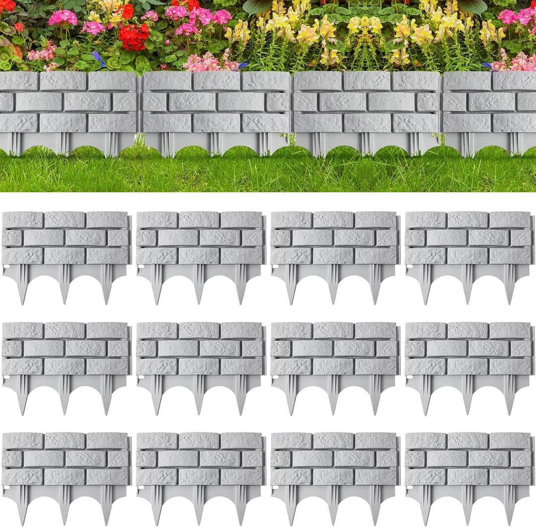 Landical 8 Pcs Retaining Wall Block Faux Stone Edging for Landscaping, 17 x 13 Inch Garden Border Landscape Edging Blocks Garden Plastic Fence for Mulch Flower Bed Patio Lawn Path Walkway
