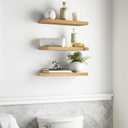 BAYKA Floating Shelves for Wall, Wall Mounted Rustic Wood Shelves for Bathroom, Bedroom, Living Room, Kitchen,Small Hanging Shelf for Books/Storage/Room Decor (Light Oak-Toned, Set of 3, 15.7in)