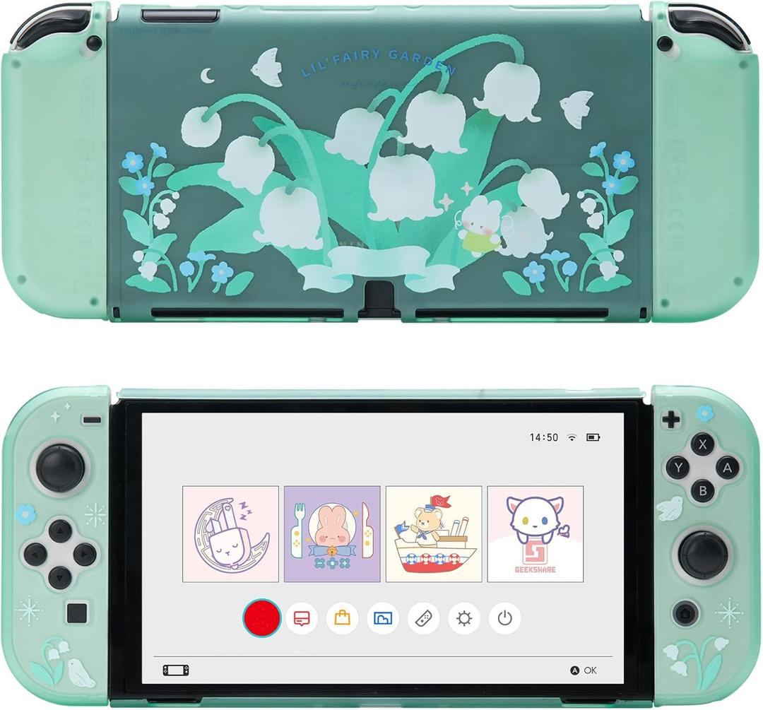 GeekShare Protective Case for Switch OLED, Hard PC Protective Shell Slim Cover Case Compatible with Nintendo Switch OLED and Joy Con - Lily of The Valley