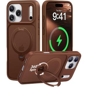CASEKOO Brown for iPhone 17 Pro Max Case with 360 Spin Magnetic Stand [Camera Protection] [18FT Military Grade Protection] [Fit for MagSafe] Shockproof Ring Grip Matte 6.9 Inch