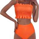 RXRXCOCO Womens Shirred Bandeau Bikini Cute Two Piece Swimsuit Off Shoulder High Waist Bathing Suit, XL