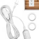 Fabric Cord for Hanging Pendant Lamp Fixture, Lampshades 15 Feet Decorative Braided Flexible Cable E-26/ E-27 Light Bulb Socket & 2 Prong Flat Plug Dimmer Switch with Knob DIY Projects - White