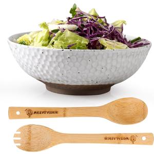 Wotalation Handmade Ceramic Large Serving Bowls, Salad Bowl set. Modern Kitchen Dishes for Dinner, Fruit, Salad. Oven, Dishwasher Safe, Vanilla White, 58 oz, 9.5" (1, 9.5)