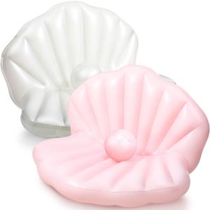 2 Pack 55 Inch Inflatable Seashell Pool Floats with Pearl Ball Birthday Cute Pool Lounge Floats for Adults Summer Beach Swimming Ocean Theme Party 