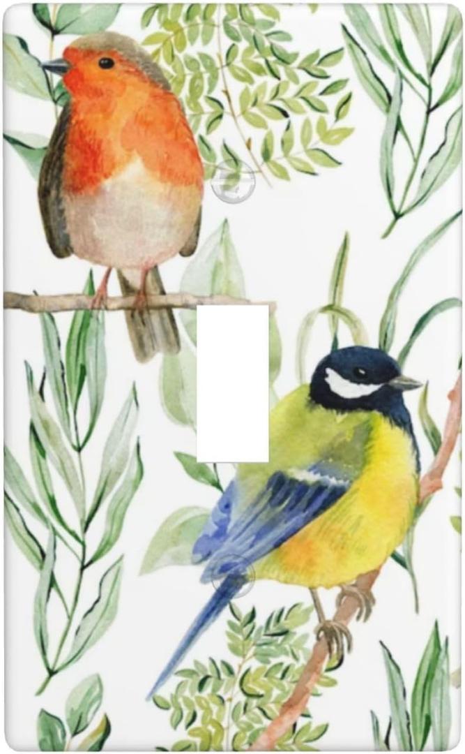 Bird Floral Flower Single Toggle Light Switch Plates And Outlet Covers Decorative Electrical Wall Plate Receptacle Switchplate Decorate Plug Cover For Bathroom Bedroom Kitchen 4.5 * 2.76 Inch