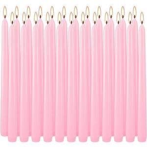 10 Inch Pink Taper Candles Set of 24, Dripless and Unscented Candle Sticks for Dinner, Shabbat, Halloween, Christmas, Wedding, 8 Hours