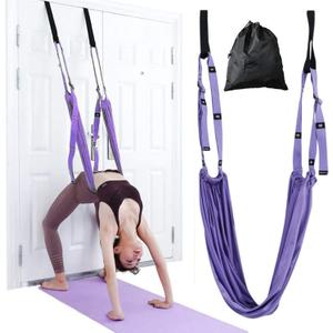 Yoga Stretching Strap, Adjustable Height Leg Stretcher Waist Back Stretch Band Aerial Yoga, Anti-gravity Inversion Exercises Door Flexibility Tensile Trainer for Rehab Pilates Dance Splits (Purple)