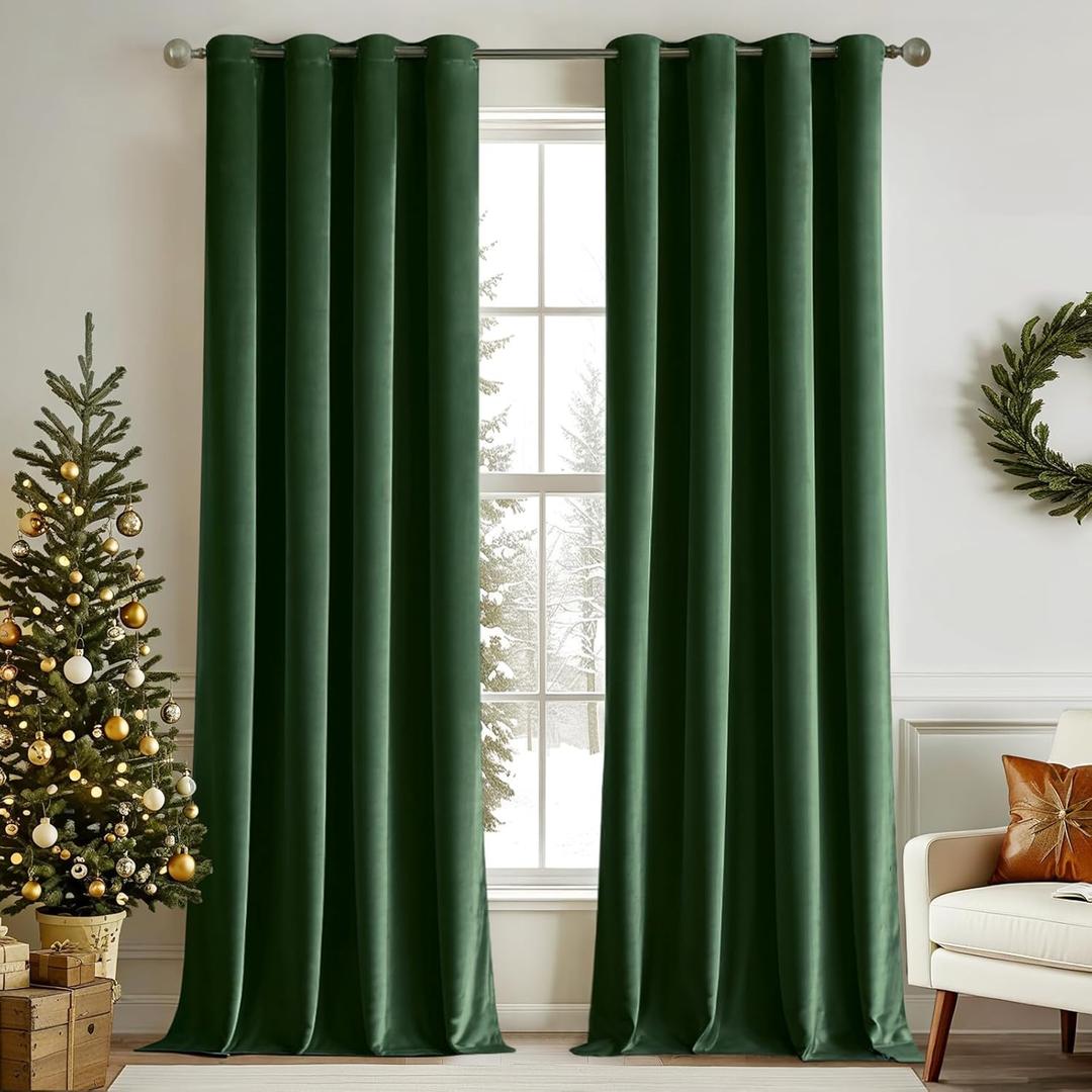 MIULEE Velvet Curtains Emerald Green Elegant Grommet Curtains Thermal Insulated Soundproof Room Darkening Curtains/Drapes for Classical Living Room Bedroom Decor 52 x 84 Inch Set of 2