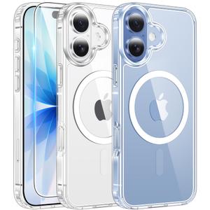 FNTCASE for iPhone 17 Case Clear: Magnetic Phone Cases with Screen Protector Drop Proof Compatible with Magsafe Slim Anti Yellowing Rugged Shockproof Protective Transparent Cell Cover (A-Clear)