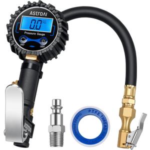 AstroAI Digital Tire Pressure Gauge with Inflator(3-250 PSI 0.1 for Display Resolution), Heavy Duty Air Chuck and Compressor Accessories with Rubber Hose and Quick Connect Coupler, Blue