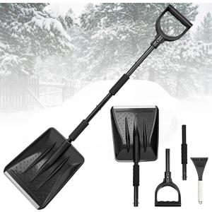 Snow Shovel for Car and Driveway, Upgraded 42.5" Lightweight Aluminum Alloy Foldable Shovel with Ergonomic D-Handle  Portable Emergency Snow Shovel for Garden, Snow Removal & Snowman Making (Black)