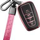 Sindeda Compatible With Toyota Key fob Cover with Leather Keychain,Soft TPU Full Cover Protection,Key fob case for RAV4 Camry Avalon Corolla Highlander C-HR Prius Smart Remote,Key Fob Shell-Pink