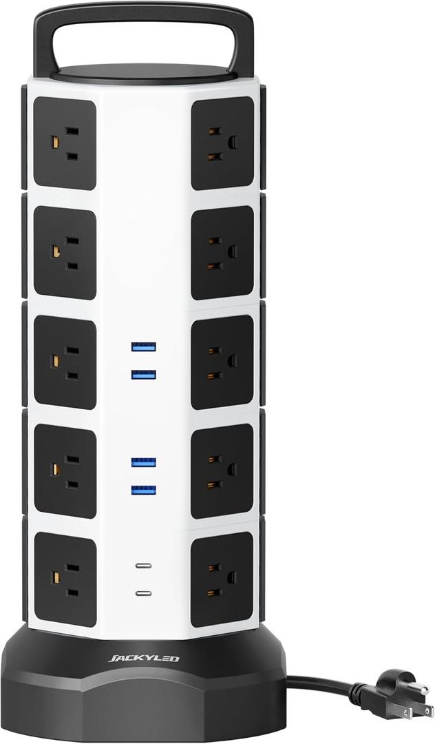 Power Strip Tower Surge Protector, 20 Outlets 6 USB (2 USB C) Charging Station, Extension Cord with Multiple Outlets, 1050J 1625W/13A Outlet Extender 6.5ft Extension Cord for Home Office