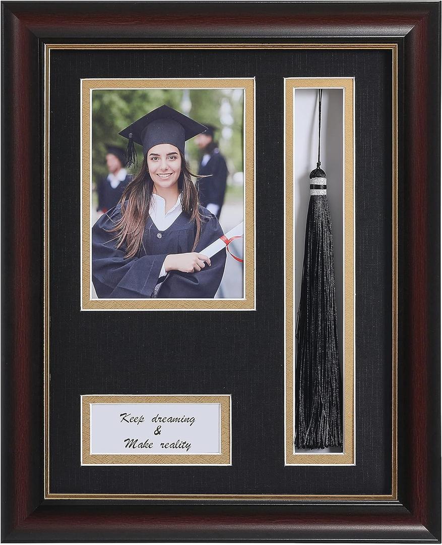 ELSKER&HOME 8.5 x 11 Graduation Frame with Tassel Holder for 4x6 Photo| 8.5x11 Shadow Box Picture Frame, Graduation Mahogany Frame, Degree Double Mat, Black with Gold Rim, Wall & Tabletop Design