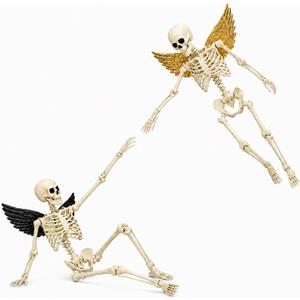 2 Pack 5.4 ft Halloween Skeleton Decorations, Decor Life Size with Adjustable Joints Angels and Demons,for Outdoor Indoor Yard Lawn Haunted House Party Decor, Set B