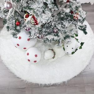 59 Inch Christmas Tree Skirt Faux Fur Snow White Luxury Plush Large Size Fluffy Home Holiday Decor Xmas Gift