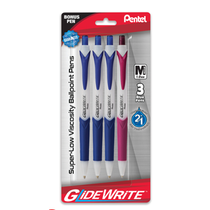GlideWrite Ballpoint Pen with TechniFlo Ink, (1.0mm) Medium Line, Blue Ink, 4-Pk - Bulk
