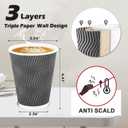 Lamosi 12 oz Insulated Coffee Cups Disposable - 50 Count Grey Paper Coffee Cups No Lids 12oz, Corrugated Ripple Wall Design for Hot Cold Drinks