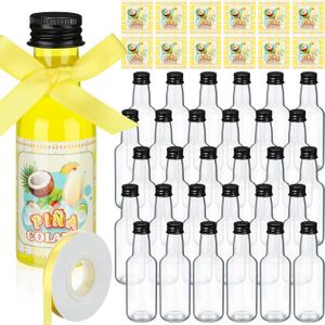 30 Pack 1.7oz Mini Liquor Bottles 50ml Plastic Alcohol Bottle with Cap, Labels, Ribbon for Party Supplies (Pia Colada,Yellow)