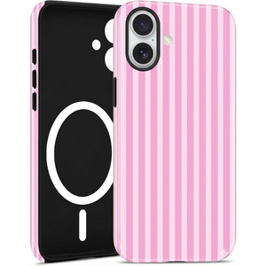 Jusy Compatible with MagSafe Striped Phone Case for iPhone 16 Plus, Cute Aesthetic Magnetic Soft TPU and Hard PC Protective Phone Cover for Women GirlsMatte - Dark Pink