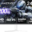 Amzfast 24 Inch Gaming Monitor 200Hz FHD 1080p Fast IPS Computer Monitor, 110% sRGB 1ms HDR Support Adaptive Sync, Eye Care VESA Mount HDMI 2.0 | Display Port 1.4 White Monitor, AMZG24X1W