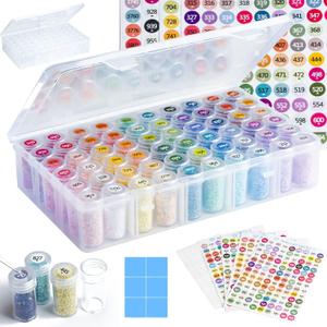 Diamond Painting Storage Containers, 1 Pack 60 Grids Bead Organizer and Diamond Painting Labels, Bead Organizers and Storage for Diamond Art Accessories, Diamond Bead Storage, Diamond Art Storage