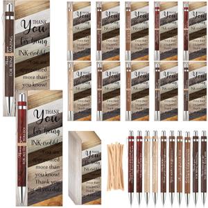Fulmoon 100 Sets Employee Appreciation Gift Bulk Retractable Bamboo Ballpoint Pen and Thank You Bookmark for Men Teacher Nurse Volunteer Coworker Office Team Staff