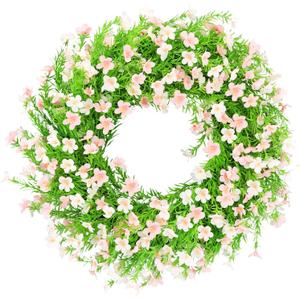 24 Inch Whitepink Artificial Forsythia Silk Front Door Wreath | Beautiful whitepink silk flower summer wreath, decor for wall, farmhouse indoor & outdoor home decoration
