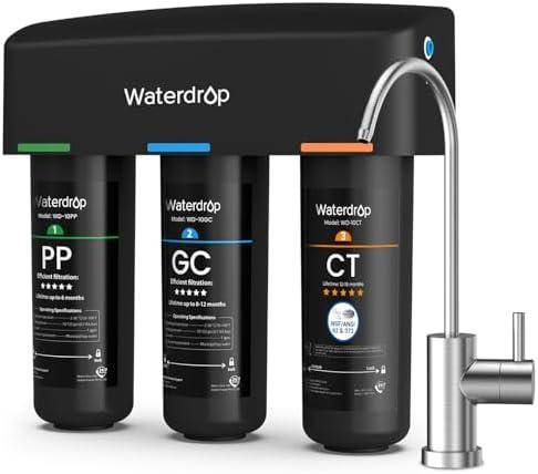 Waterdrop TSB 8 Layer High Capacity Under Sink Water Filter, Reduces PFAS, PFOA/PFOS, Fluoride, Chlorine, Bad Taste & Odor, with Dedicated Faucet, NSF/ANSI 42 Certified Element, USA Tech