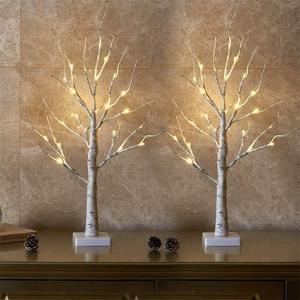 EAMBRITE Lighted Birch Tree Spring Decorations for Home, Christmas Decorations Indoor, 2Pack 24 LED Battery Operated/USB Tabletop Mini Small Artificial White Trees with Lights for Table Mantel (2FT)