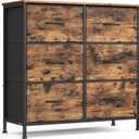 SONGMICS Dresser for Bedroom, Chest of Drawers, TV Stand, Steel, MDF, 6 Non-Woven Fabric Drawers, Storage Organizer Unit, Closet, Entryway, Rustic Brown and Ink Black ULGS123B02S