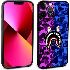 Shark Teeth Case for iPhone 13 Pro Silicone for Women and Men, Cute Soft Clear Camo Shark Face Full Body Protection Shockproof Cover, Compatible with iPhone 13 Pro 6.1-Inch Purple Blue Camouflage