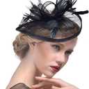 JWICOS Vintage Fascinators for Women with Feather Fascinator Headband Wedding Hair Clip Tea Party Hat for Women (One Size, Black)
