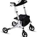 Rollator Walkers for Seniors,Rolling Walker with Backrest 300lbs, Folding Walking Aid with Seat and Brakes, Aluminum Heavy-Duty Drive Walker with Adjustable Handles, 8" All-Terrian Big Wheels