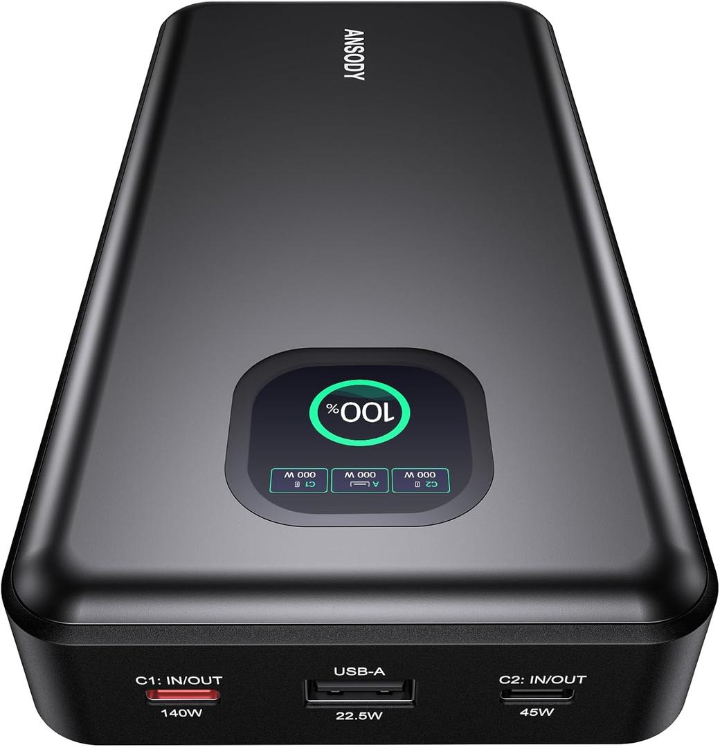 140W Power Bank, 25000mAh Laptop Portable Charger with Smart Digital Display, PD3.1 Fast Charging Battery Pack for MacBook Dell XPS iPad Tablet Steam Deck iPhone 17-12 Series Samsung Switch and More (Dark Gray)